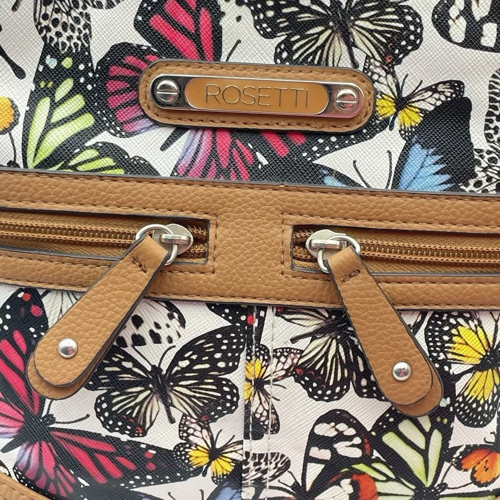 Rosetti Butterfly Print Crossbody Purse Tan Faux Leather Shoulder Bag 8